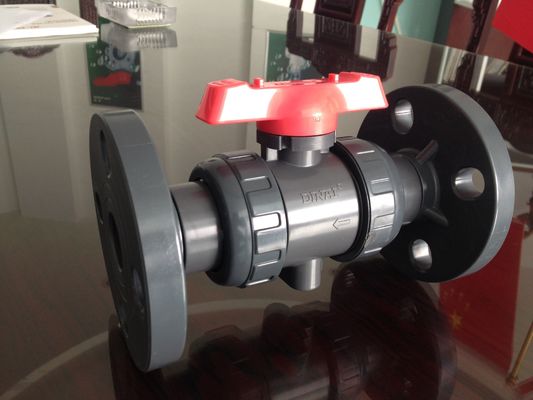 PN10 บาร์ PP-H พลาสติกวาล์วหน้าแปลนลูก 1/2 &quot;ถึง 12&quot; DIN, ANSI, JIS การดำเนินเฟืองตัวหนอน